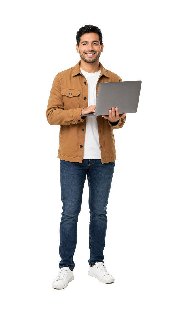 Hombre con laptop ejerciendo sus derechos sobre datos personales